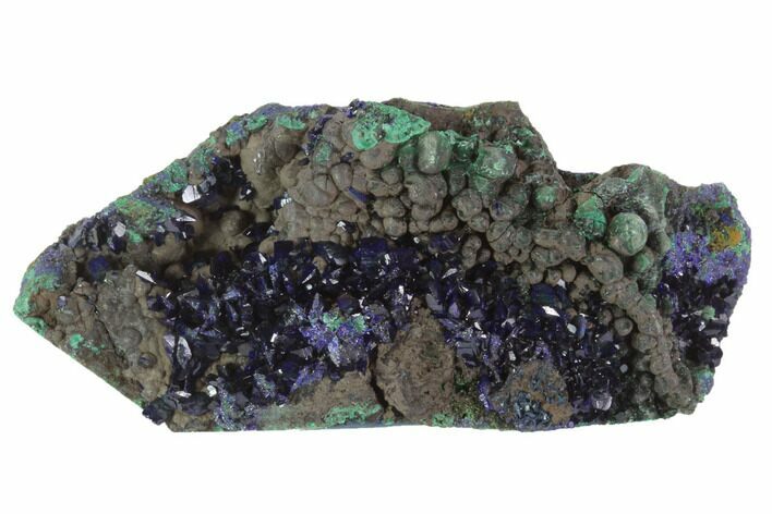 Sparkling Azurite Crystals With Malachite - Laos #95805